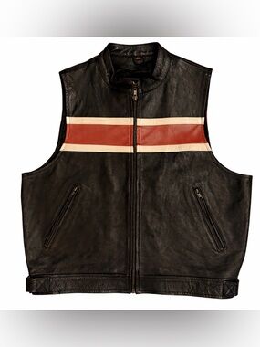 Vintage 90s American Leather racing stripe motorcycle vest- women's 2XL